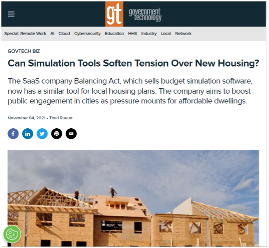 GovTech Magazine headline: Can Simulation Tools Soften Tension Over New Housing?